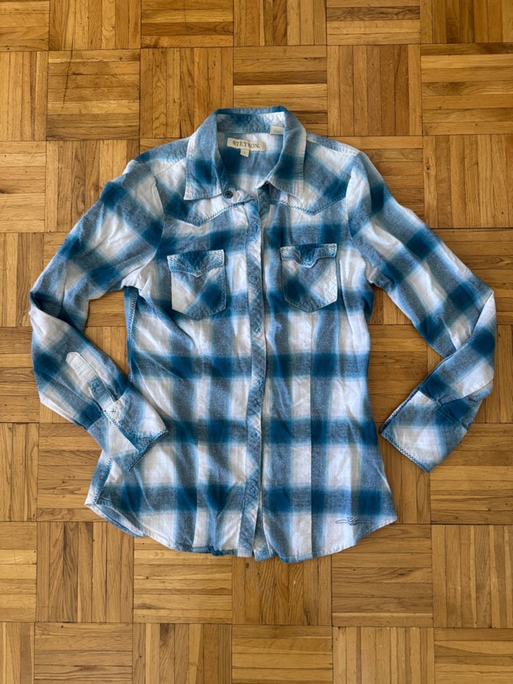 Stetson Blue & White Western Plaid Shirt